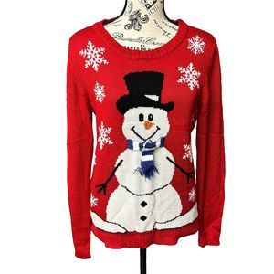 NWOT Kim Rogers Frosty Snowman Red Christmas Pullover Ugly Sweater Knit M